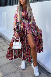 Heart of Paradise Printed Belted Slit Maxi Dress